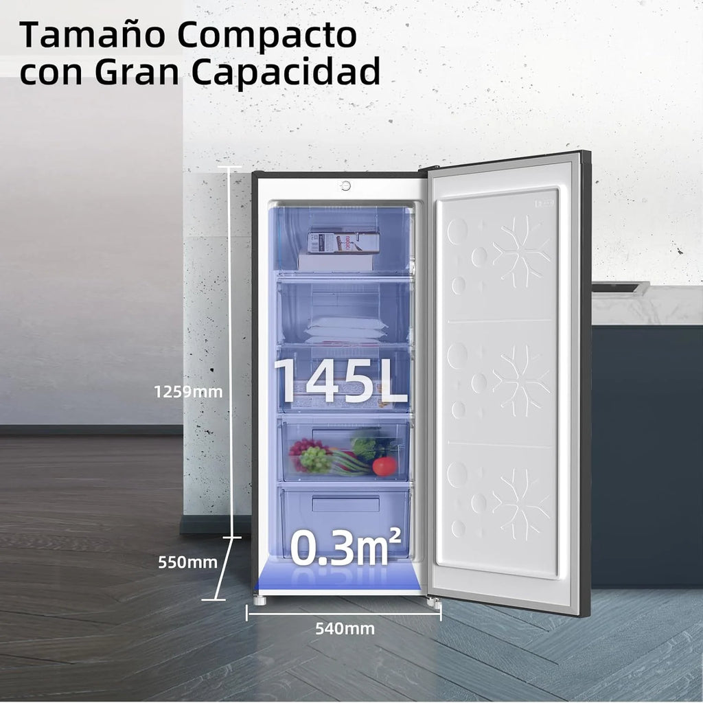 CHiQ Standgefrierschrank, 145L Fassungsvermögen, Schnellgefrieren, einstellbarer Thermostat, leise, reversible Tür, Schwarz, Energieklasse E