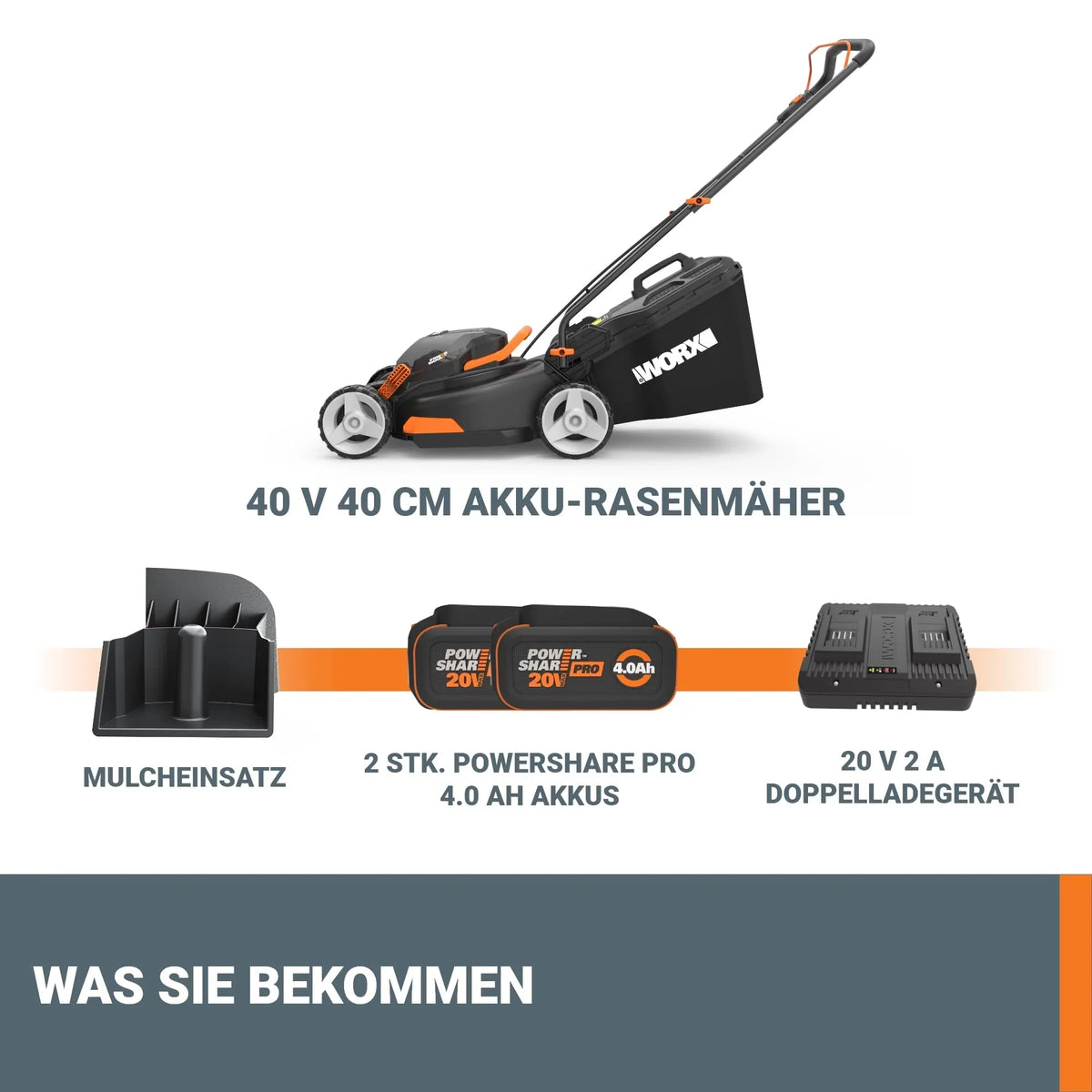 2025 Cortacésped inalámbrico WORX WG743E 40V – Cortacésped profesional con función mulching y batería PowerShare – Ideal para jardines de hasta 500 m²