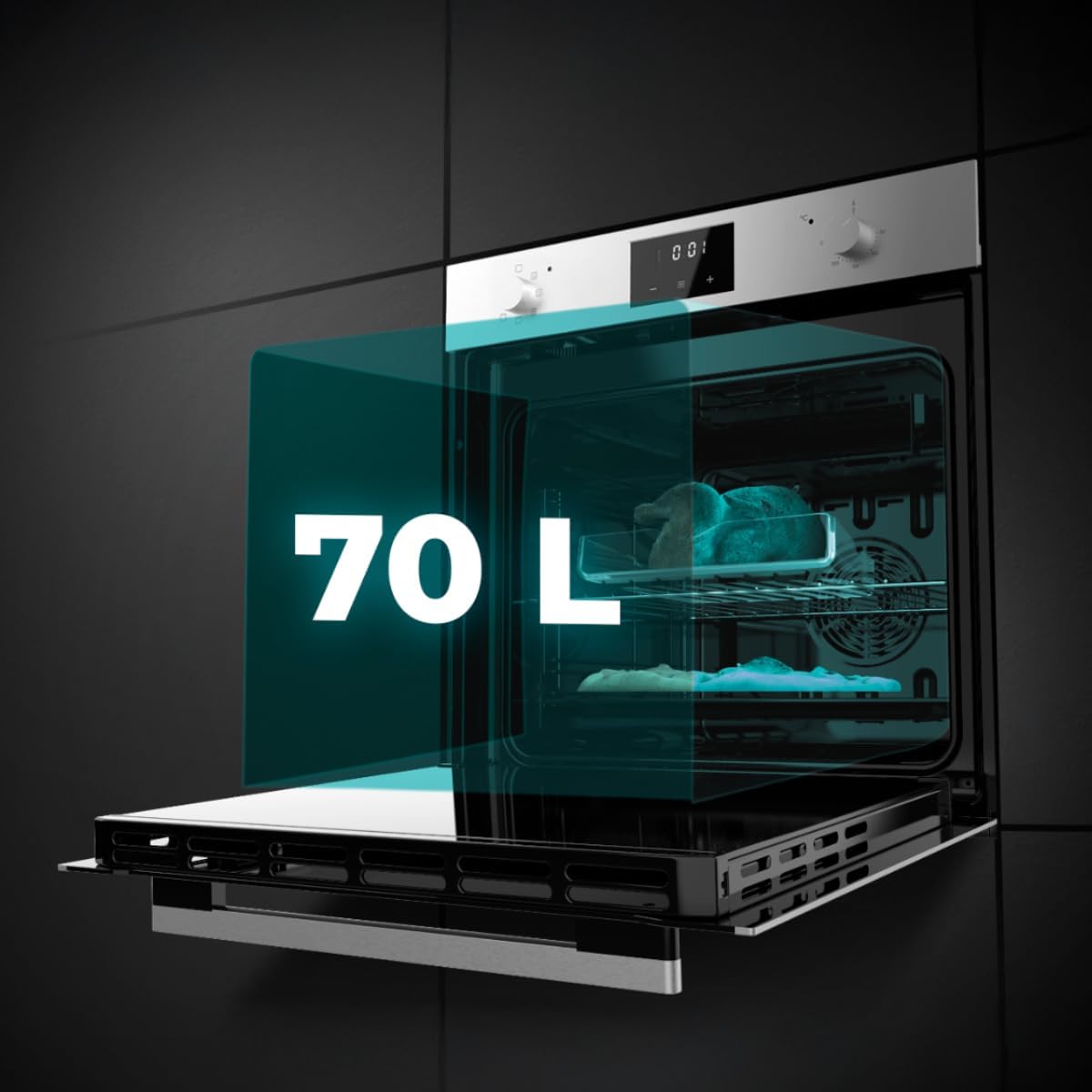 Cecotec Einbaubackofen Multifunktion 70L Bolero Hexa M226001 Line A. 2800W, 7 Funktionen, Display, Steam Base XXL, Steam Assist, Steam EasyClean, Kühlgebläse, Eco-Modus, Konvektionsmodus, Grillmodus