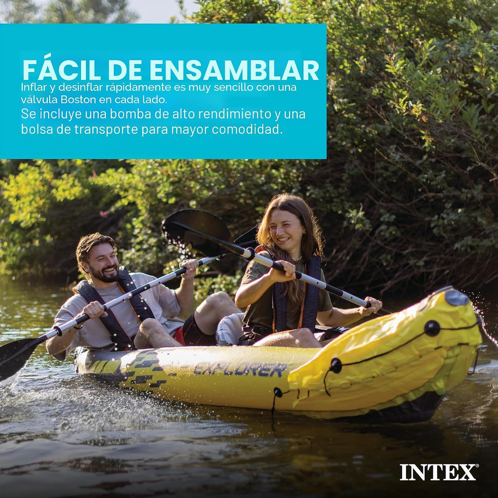 Intex Explorer K2 Kayak, 2-Person Inflatable Kayak Set with Aluminum Oars and High Output Air Pump