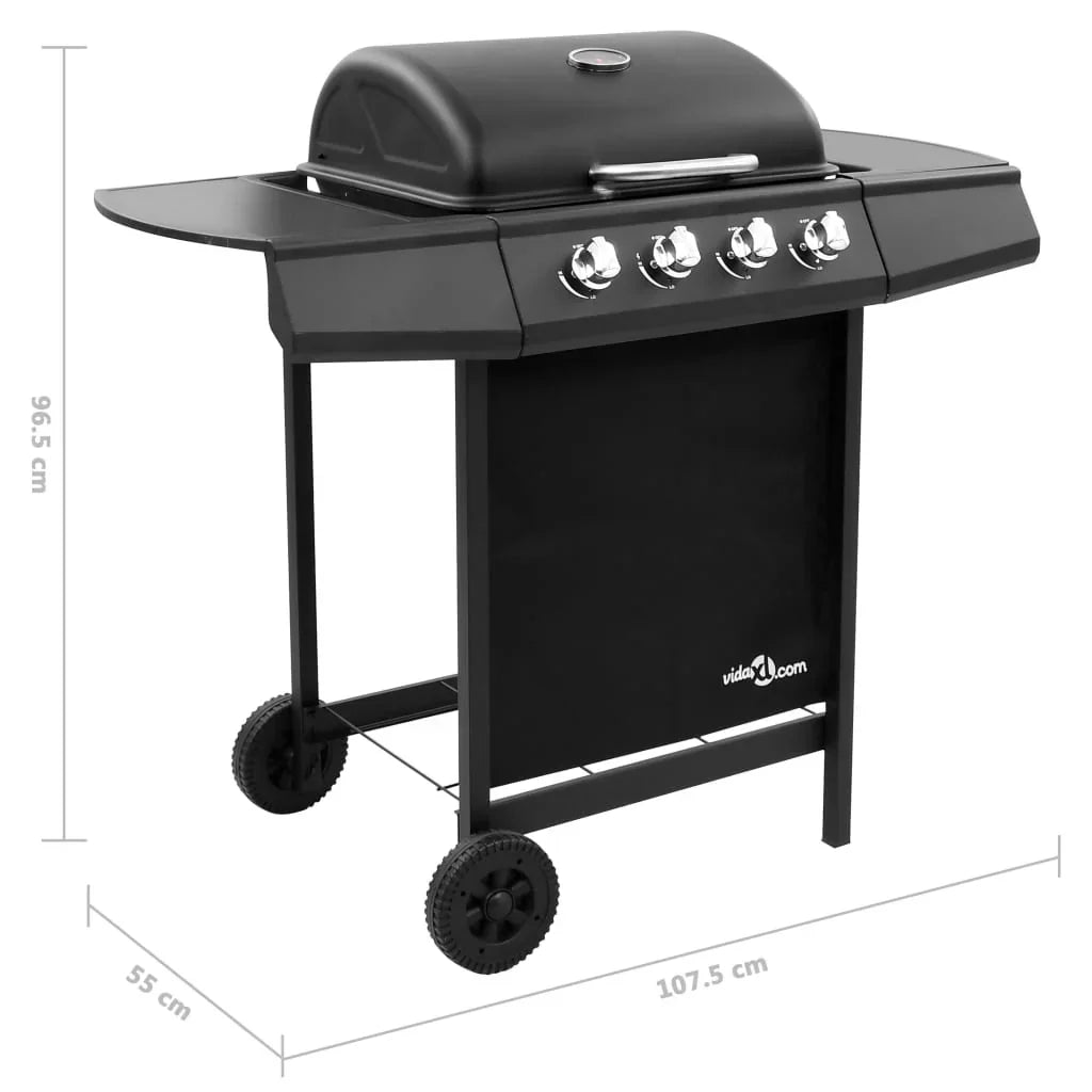 Barbacoa de gas con 4 fogones negra V0202