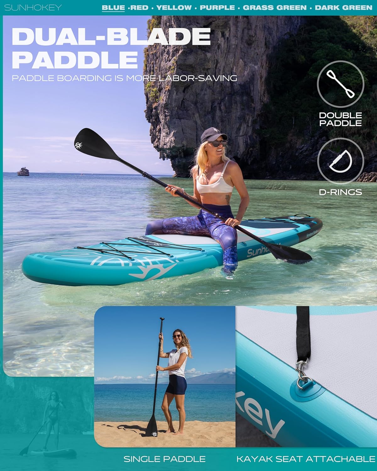 Aufblasbares Paddleboard 335 cm mit Premium-Zubehör, verstellbarem Paddel, Handpumpe, Tragetasche. 335 x 86 x 15 cm, trägt bis zu 181 kg