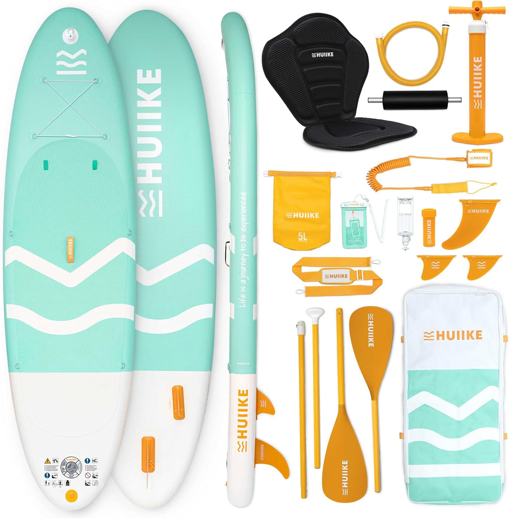 HUIIKE Inflatable Paddle Board for Adults with Accessories Included, Oar, Fins, Pump. Stand Up Paddleboard Great Stability and Resistance. 10’ x 33" x 5.9", Maximum Load 286 lb