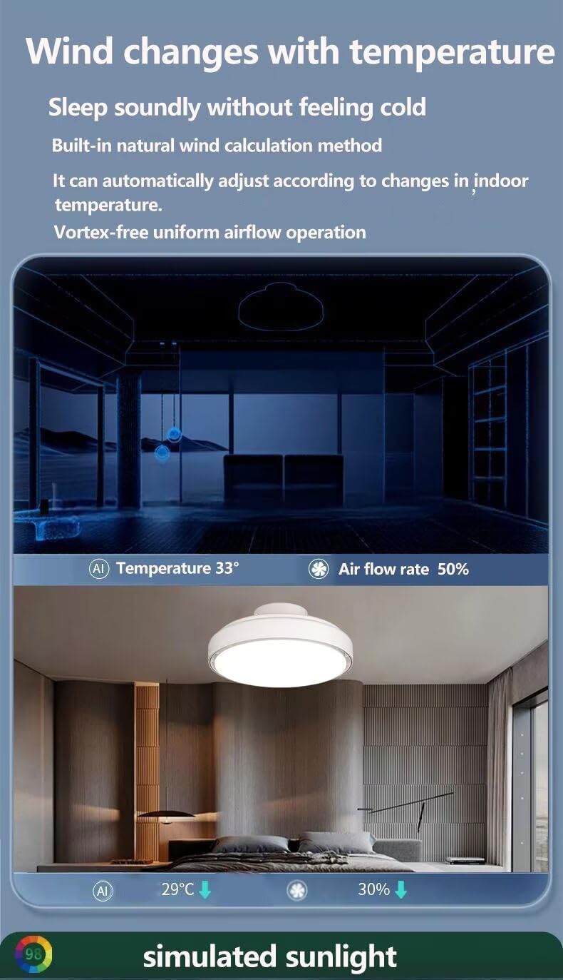 Geräuschloser Deckenventilator mit Licht und Fernbedienung, Deckenventilator ohne Flügel mit modernem LED, 6 reversible Geschwindigkeiten, Smart Dimmbare Ventilatorlampe für Schlafzimmer Wohnzimmer Weiß