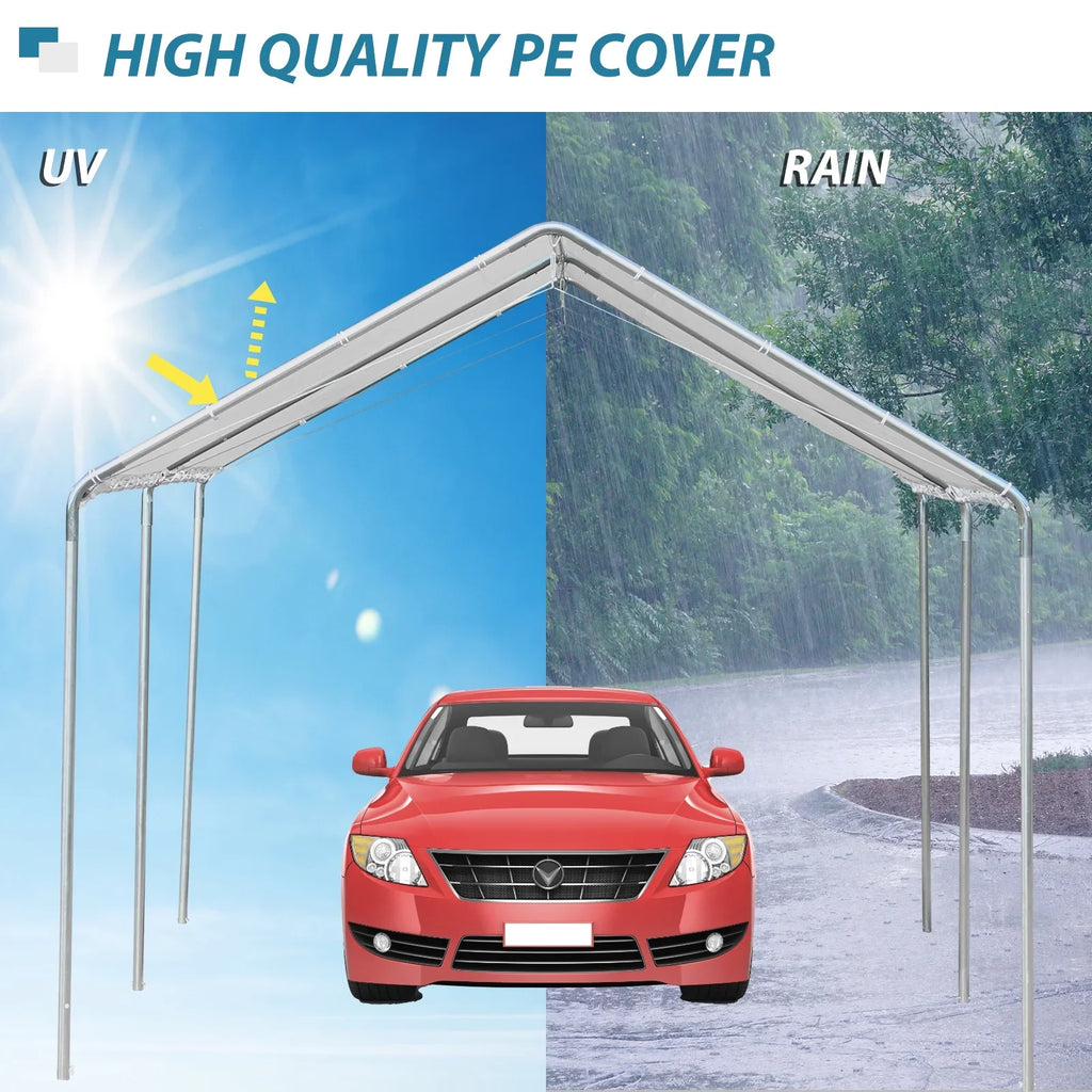 2025 Cochera de alto rendimiento Outsunny de 3 x 6 m en acero galvanizado con kit de fijación, 3 cables reforzados y lona blanca
