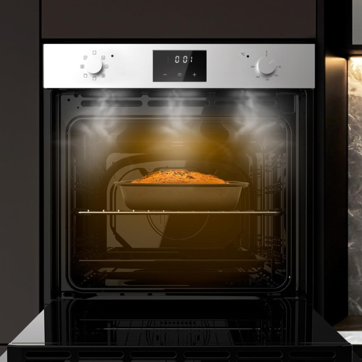 Cecotec Einbaubackofen Multifunktion 70L Bolero Hexa M226001 Line A. 2800W, 7 Funktionen, Display, Steam Base XXL, Steam Assist, Steam EasyClean, Kühlgebläse, Eco-Modus, Konvektionsmodus, Grillmodus