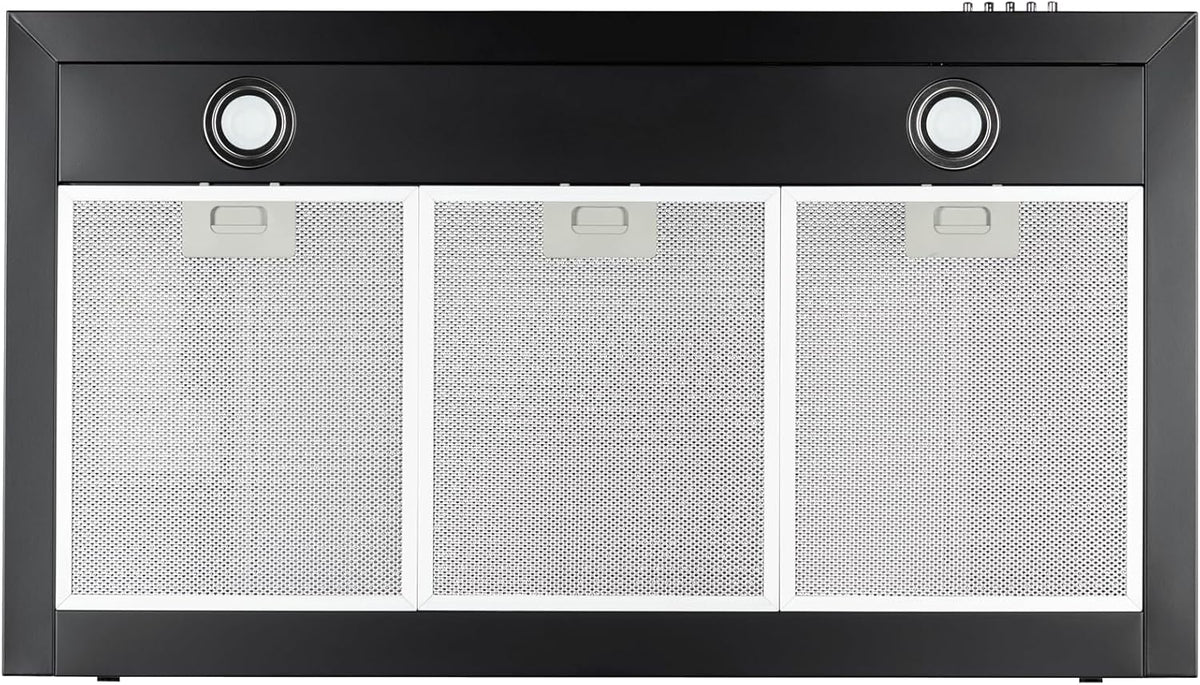 Corberó - Campana Extractora Horizontal 90 cm | VOSTOK960B | 647,7 m3/h | 71db | 168W | 3 Velocidades | Control Pulsador | 3 Filtros de Aluminio + Filtro Carbón | Negro