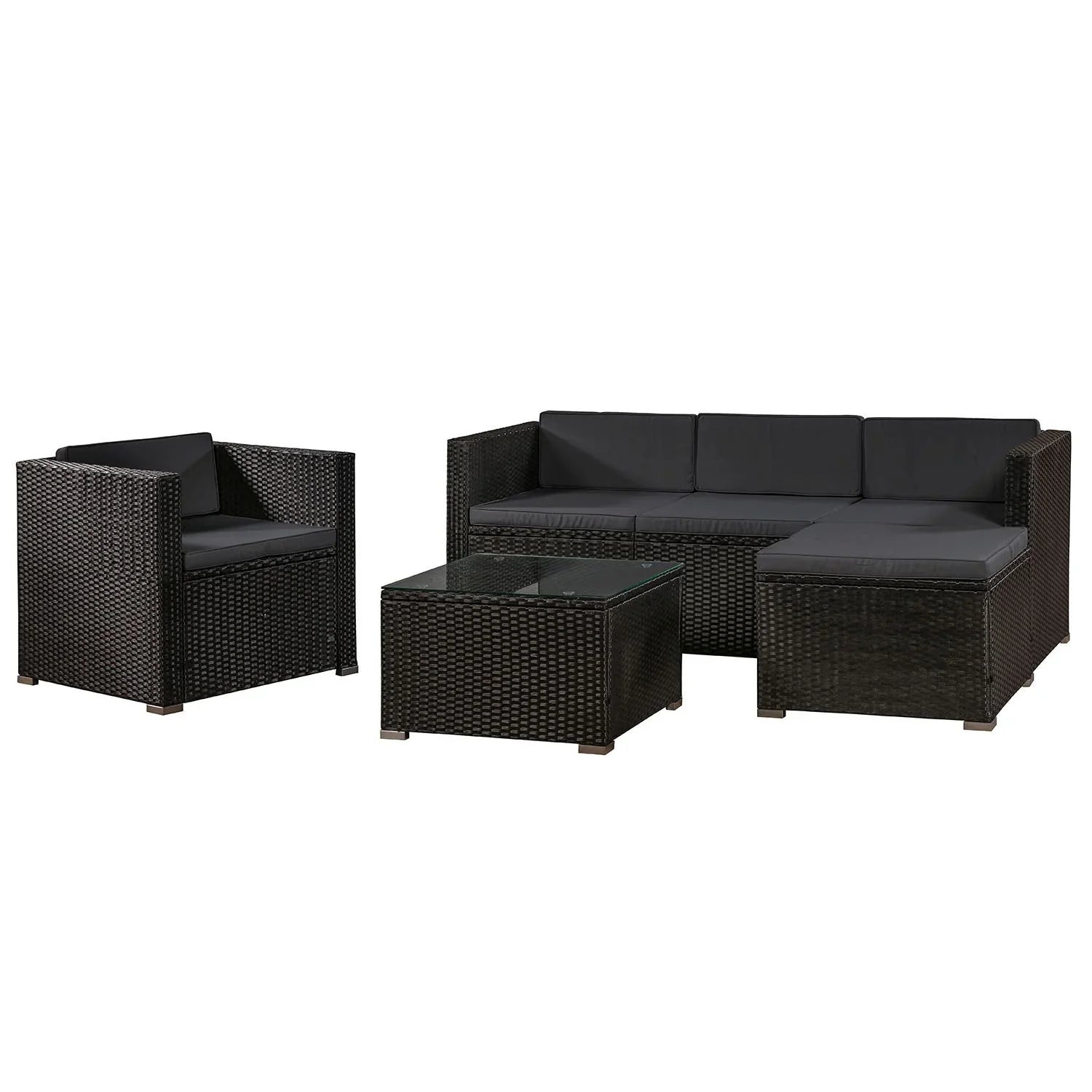 2025 Lounge-Set Polyrattan Punta Cana M schwarz mit grauen Kissen