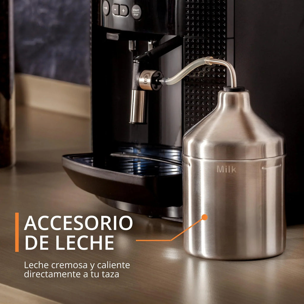 2025 Krups Essential - Cafetera súper automática, 15 Bares de presión, Molinillo cónico de Metal, con selección de cantidad e Intensidad de café, 1.7 l, 1 Cups, Acero, Pantalla LCD + Acc. Leche