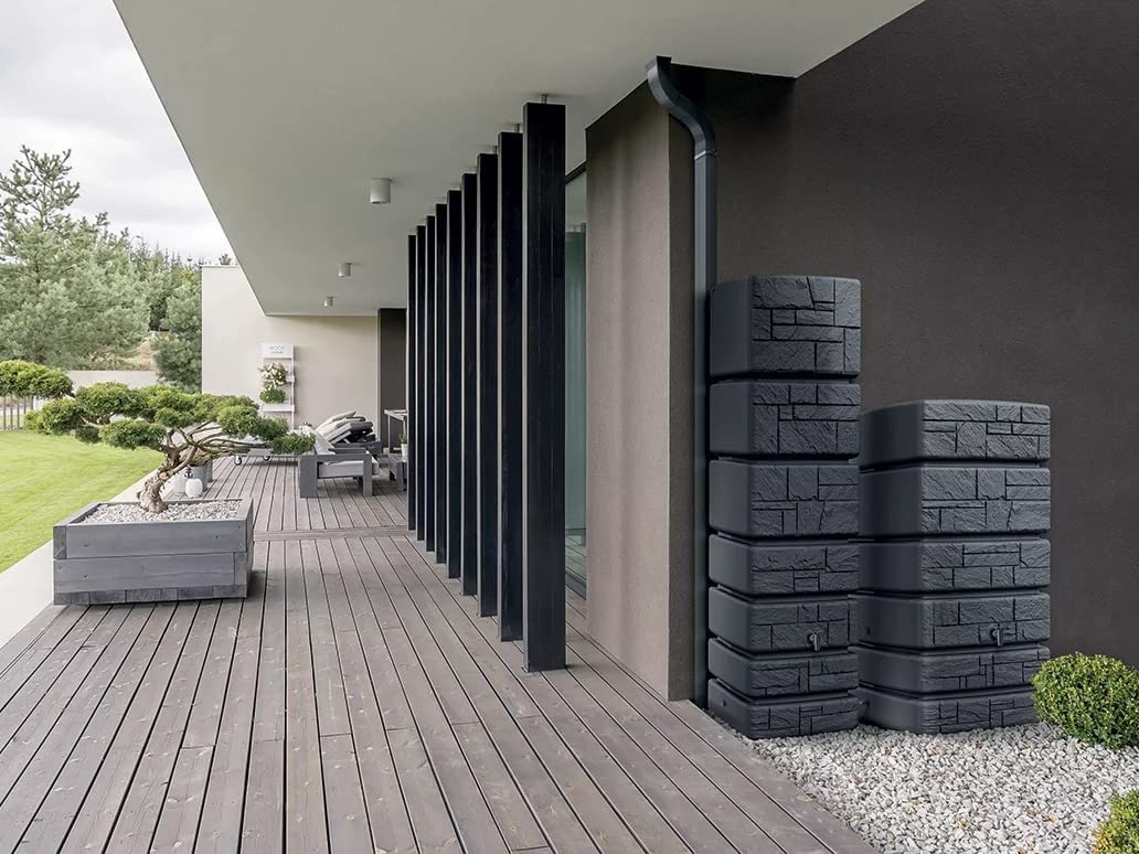 2025 Depósito de Agua de Lluvia Tower Stone – Citerna 350-500 L con Diseño Decorativo de Piedra