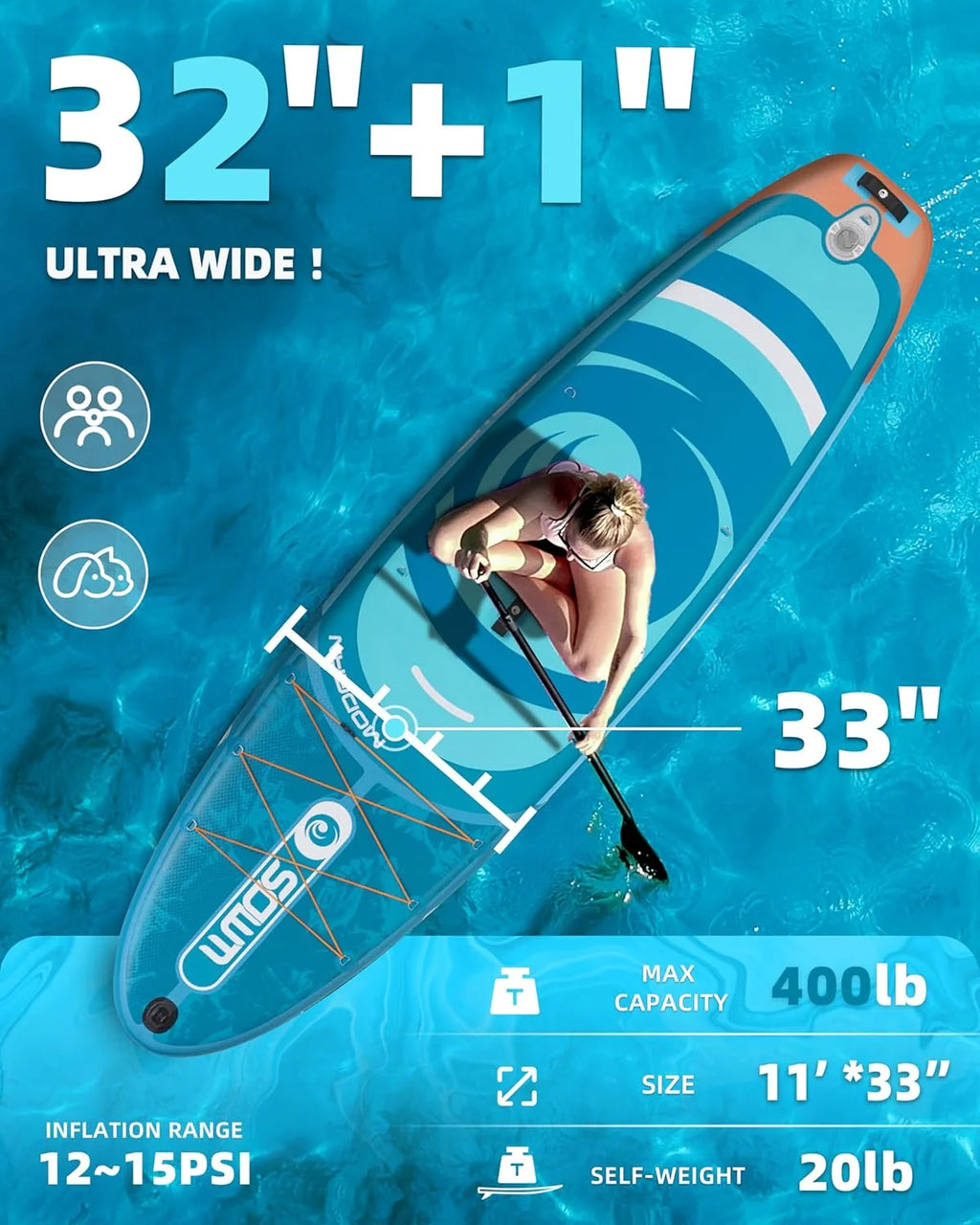 Tabla de Paddle Surf Hinchable 320cm con Accesorios Incluidos de Primera Calidad, Remo Ajustable, Bomba de Mano, Mochila de Transporte. 320 x 84 x 15 cm, Soporta hasta 158Kg