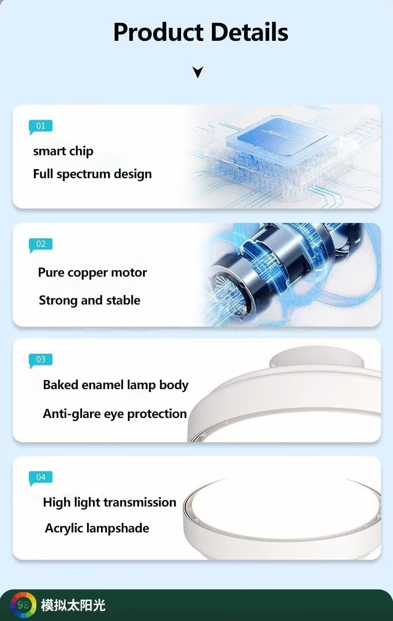Geräuschloser Deckenventilator mit Licht und Fernbedienung, Deckenventilator ohne Flügel mit modernem LED, 6 reversible Geschwindigkeiten, Smart Dimmbare Ventilatorlampe für Schlafzimmer Wohnzimmer Weiß