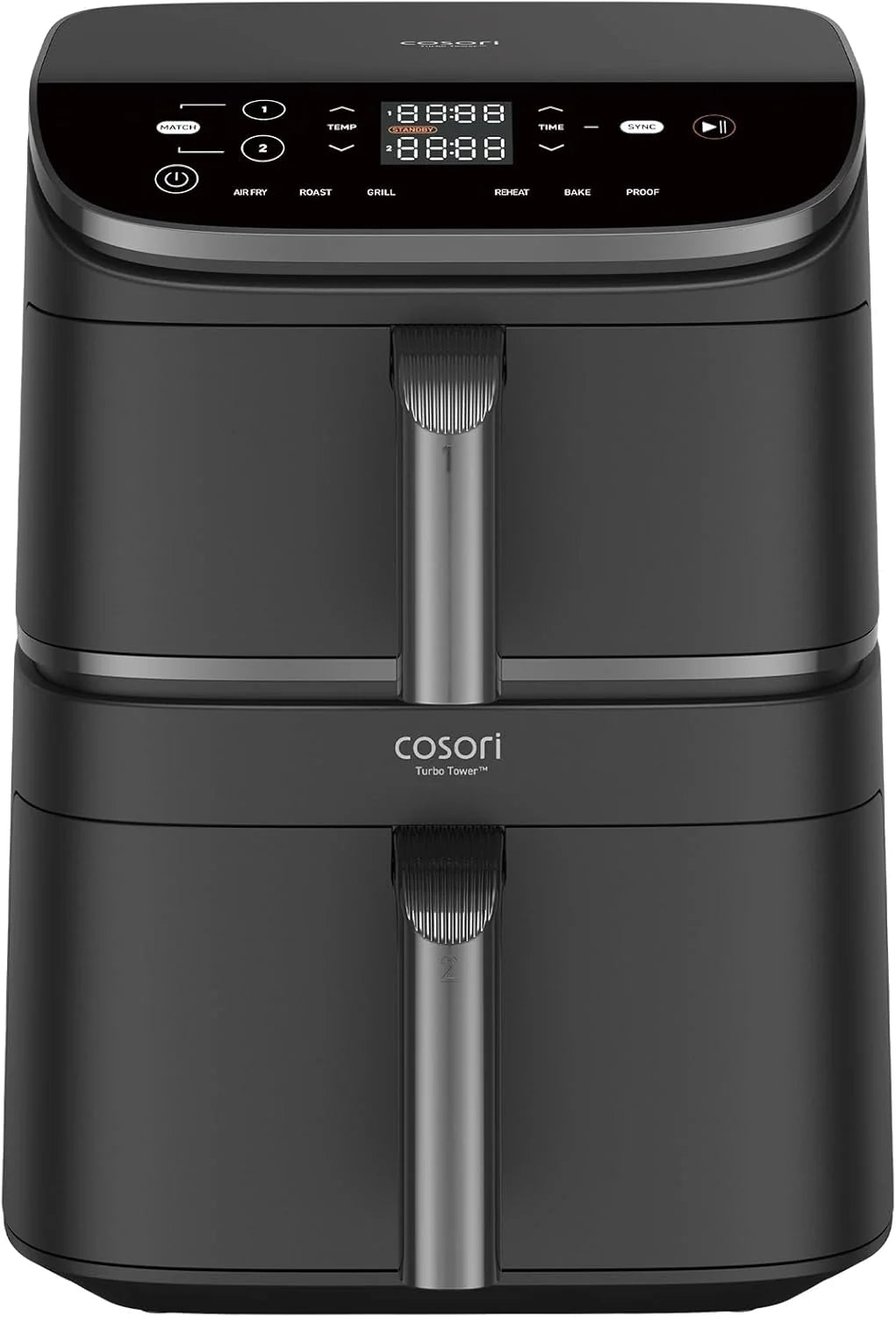 Cosori Turbo Tower Freidora de Aire10,8L con Cesta Verticales, Cocción en 3 Niveles que Ahorra Espacio, 2630 W, 6 funciones, 2 DC Motores, Más de 50 Recetas Completas en Línea