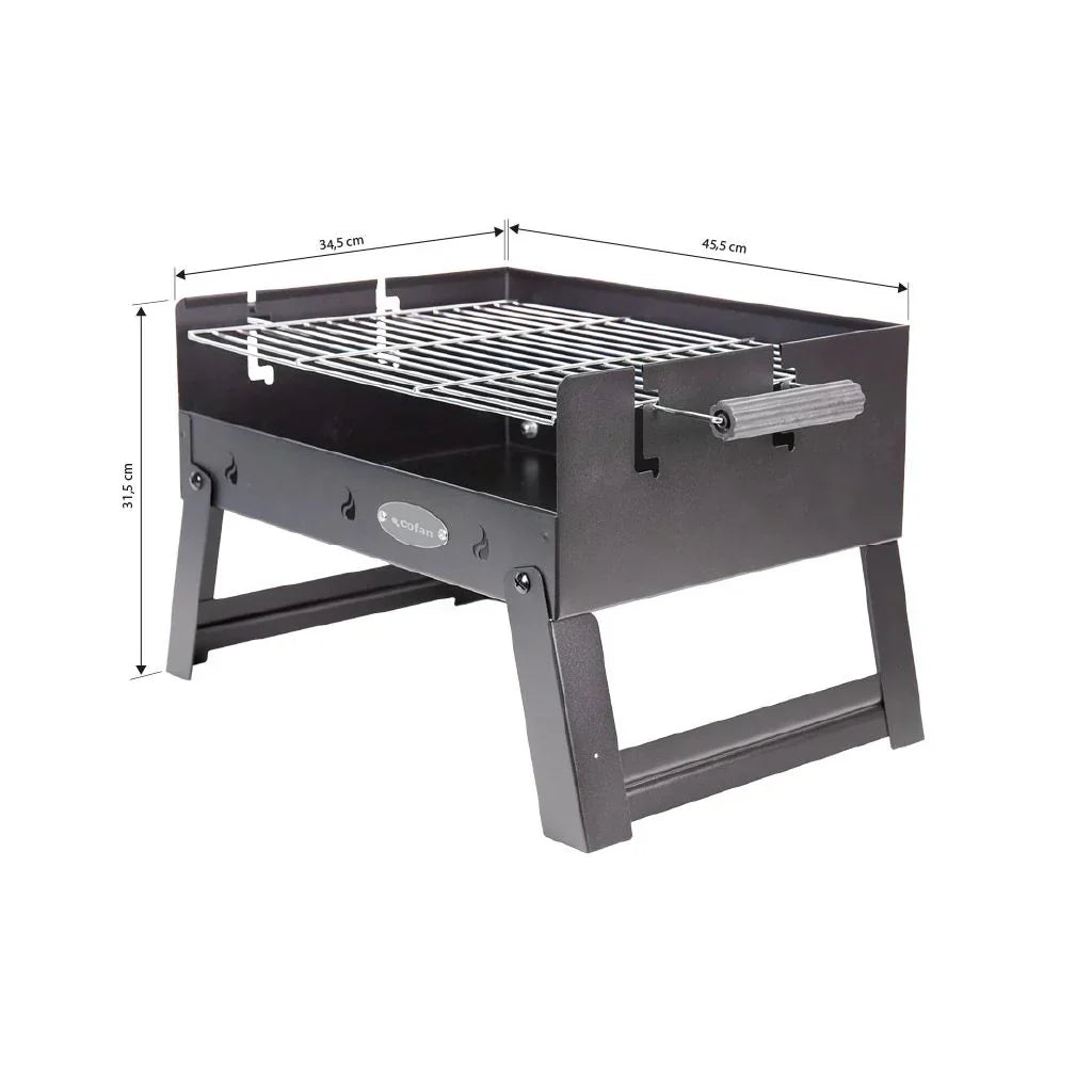 Cofan Barbacoa De Carbón Portátil | Parrilla De Acero Cromado | Barbacoa Plegable | Con Asas Laterales | Ideal Para Camping, Jardín Y Terraza | Medidas: 45,5 X 34,5 X 31,5 Cm