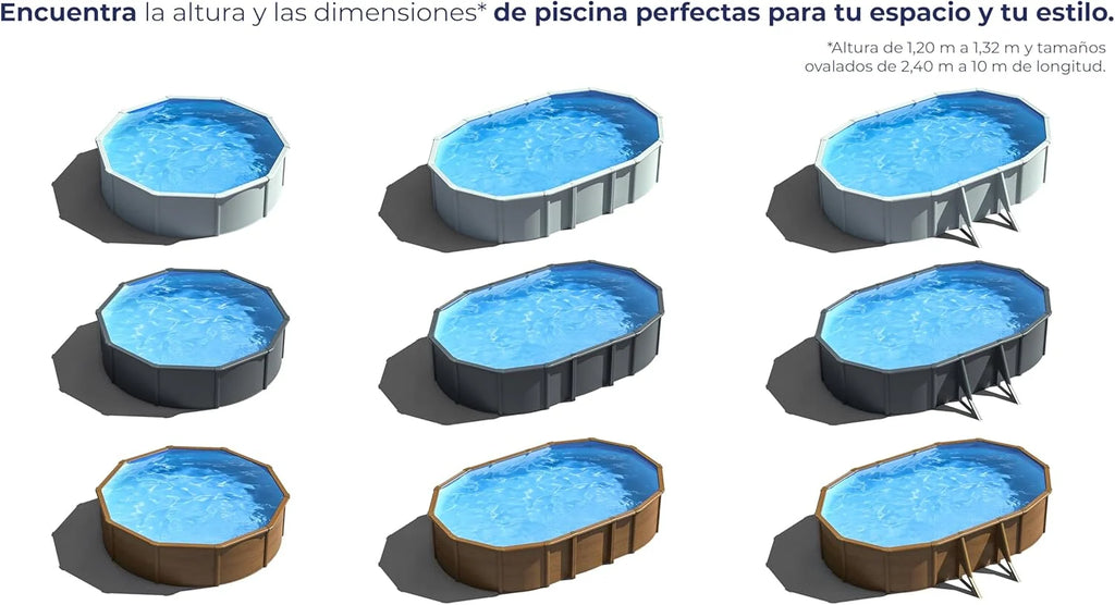 Piscina de Acero Elevada,Ovalada con Aspecto Madera. Piscinas Desmontables para Jardín. 730 x 375 x 120 cm - Piscina Gre KIT730W Pacific.