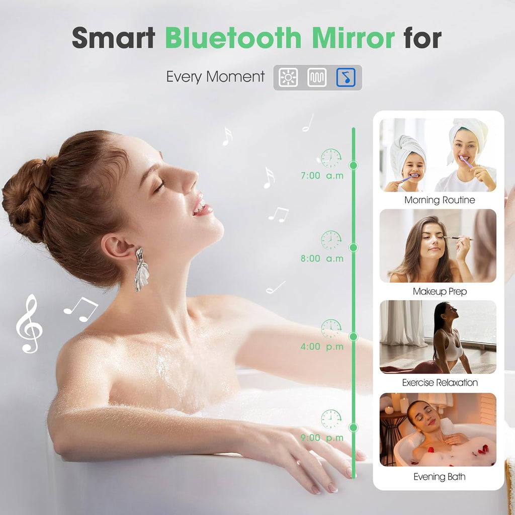 S'bagno Badezimmerspiegel mit Beleuchtung 120x70cm, LED-Badezimmerspiegel Bluetooth mit Antibeschlagfunktion, 3000K/4000K/6500K, dimmbar, Memory-Funktion, HD-Hartglas, IP44-LED-Badezimmerspiegel, Horizontal/Vertikal