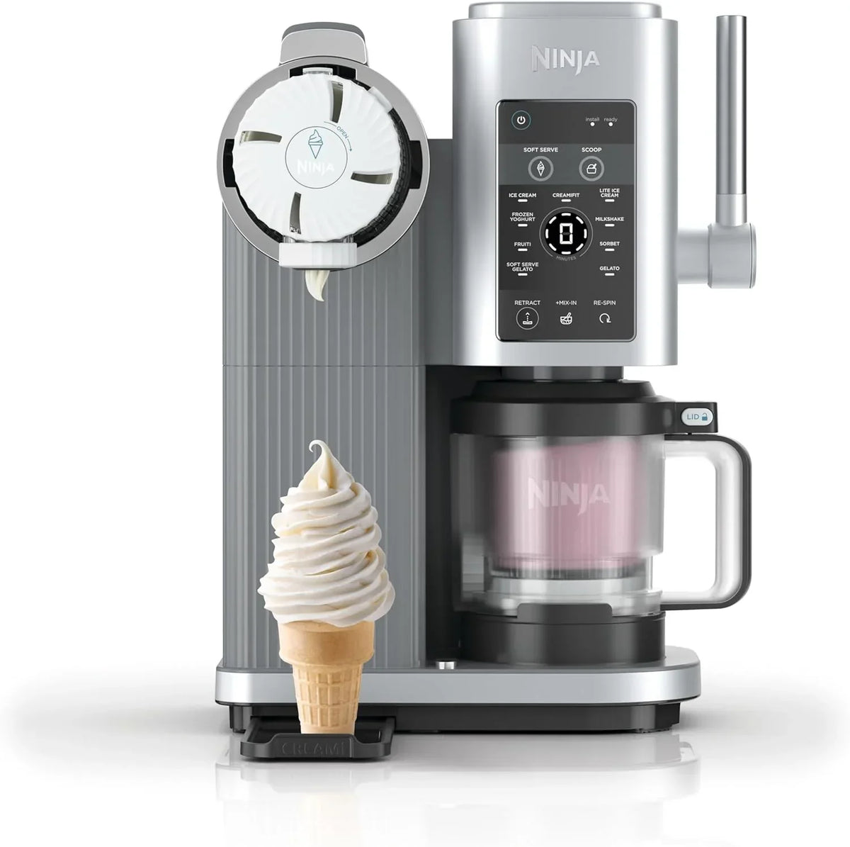 Ninja CREAMi Scoop & Swirl Eismaschine und Eiscreme-Joghurtbereiter mit 2 Bechern, 13 Funktionen, macht Eiscreme, cremiges Eis, Gelato, Sorbet, Smoothie und mehr, Bonusoption, Silber, NC701EU