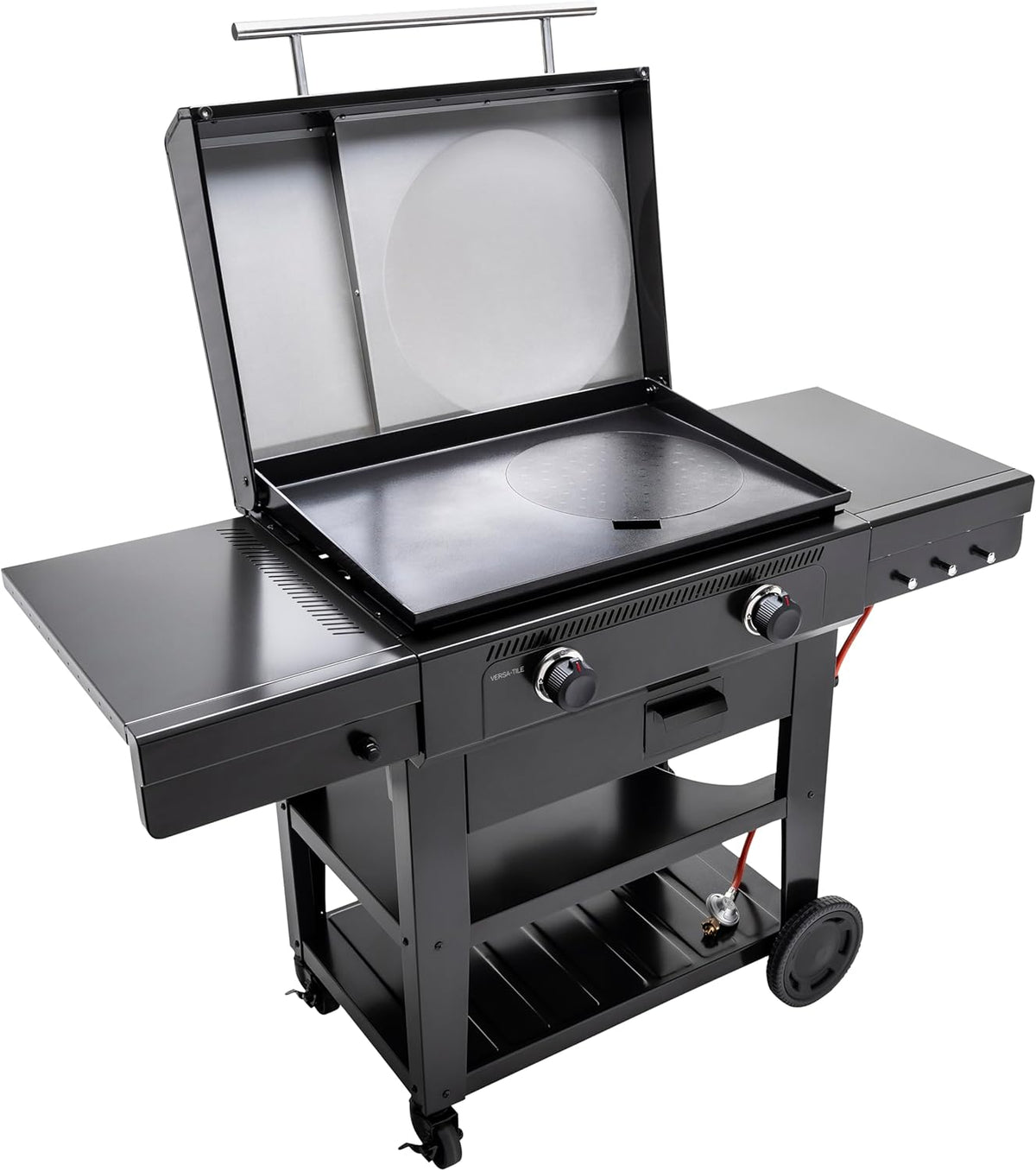 Char-Broil Barbacoa de Gas Versa-Tile, Plancha a Gas de 2 Zonas, Superficie de Cocción: 70 x 50 cm, Sistema de Módulos 3 en 1: Plancha, Parrilla y Horno para Pizza