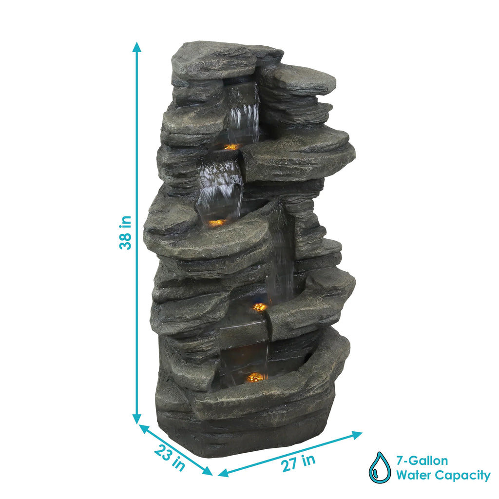 2025 Fuente de cascada de roca apilada Sunnydaze para exteriores con luces LED - 38 pulgadas