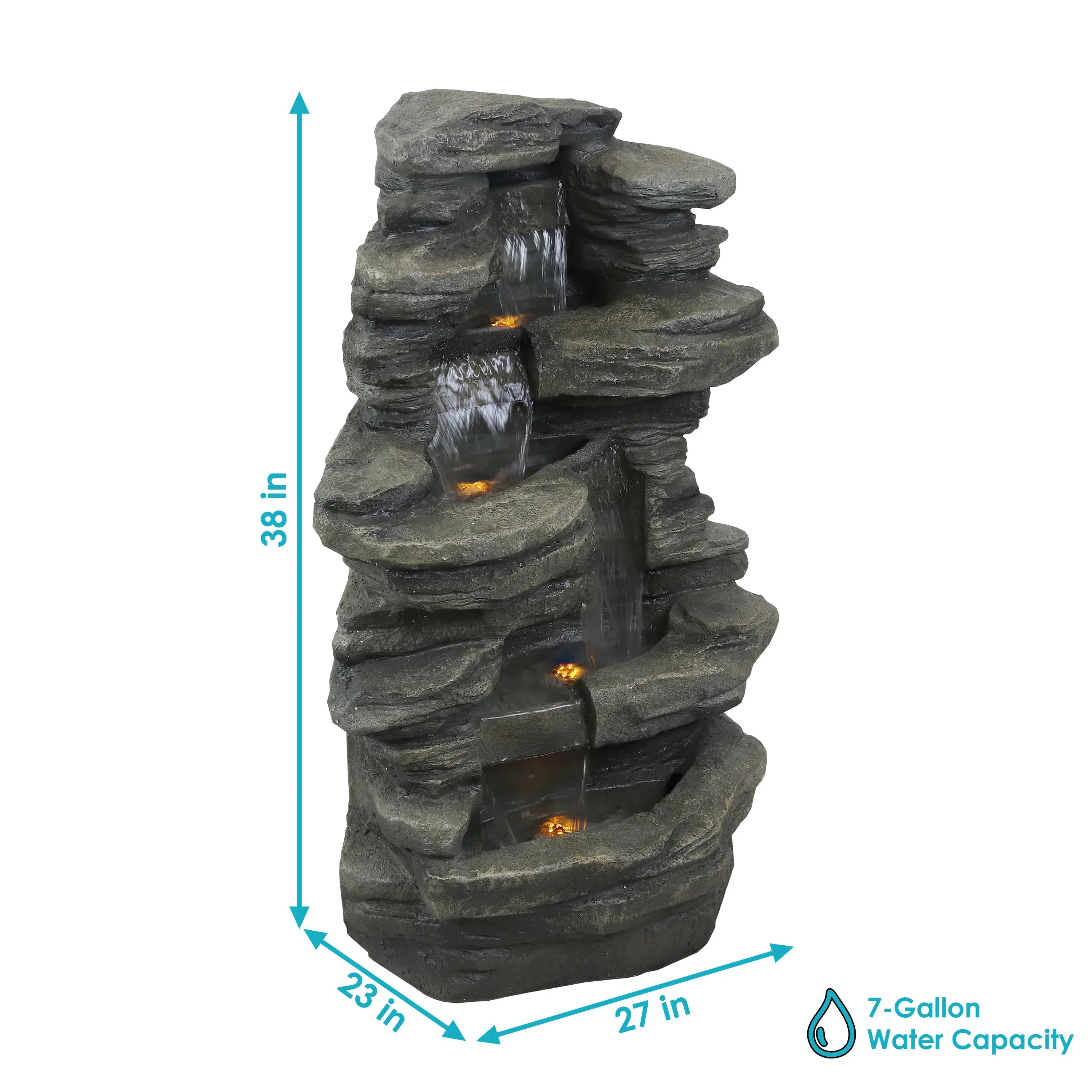 2025 Fuente de cascada de roca apilada Sunnydaze para exteriores con luces LED - 38 pulgadas
