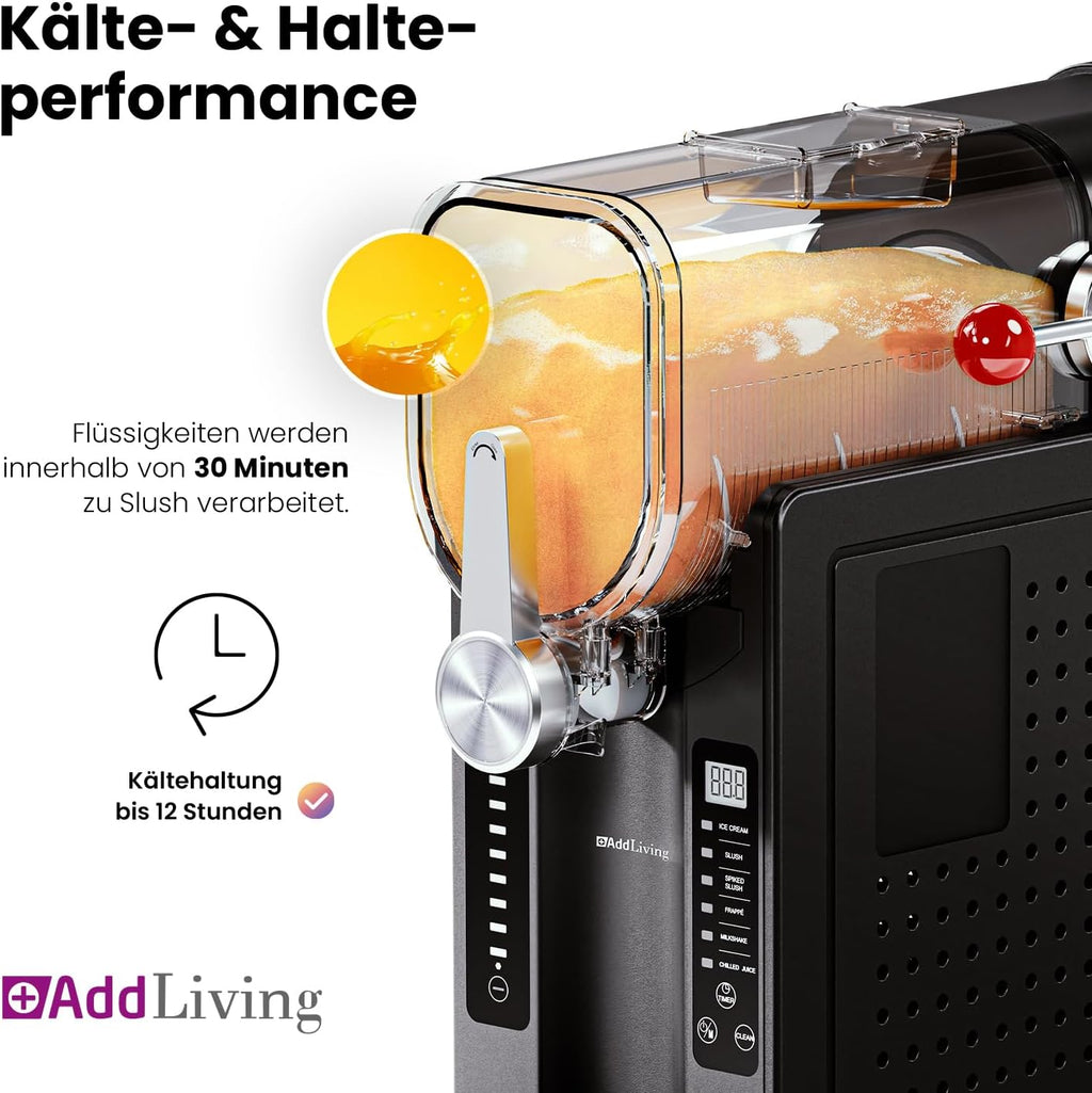 SLUSH Maschine für Zuhause | Slushy Maker & Eismaschine mit 6 Programmen | 2,6L Slush Eis Maschine für Cocktails, Slush-Eis, Softeis, Frappe, Milchshakes | Selbstreinigend | Schwarz/Silber