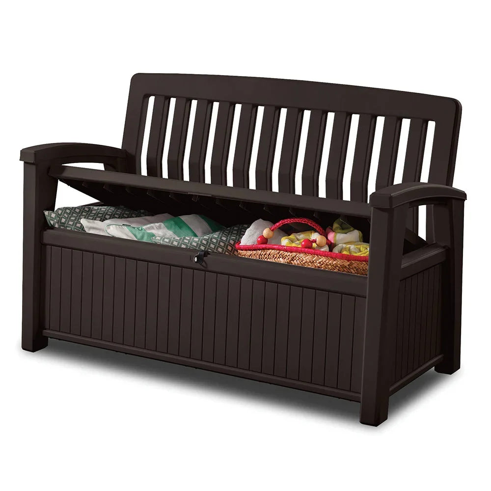 Banco de Patio con Almacenamiento, Cofre Asiento en Color Marrón Espresso, Capacidad de 227 Litros