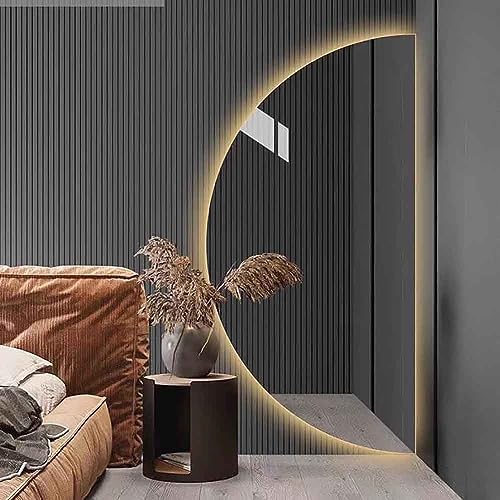 Großer LED-Badezimmerspiegel – Rahmenloser Halbmond-Wandspiegel mit Touch-Schalter – Modern für Schlafzimmer und Wohnzimmer-Eingangsbereich (Farbe: Rechter Schnitt)