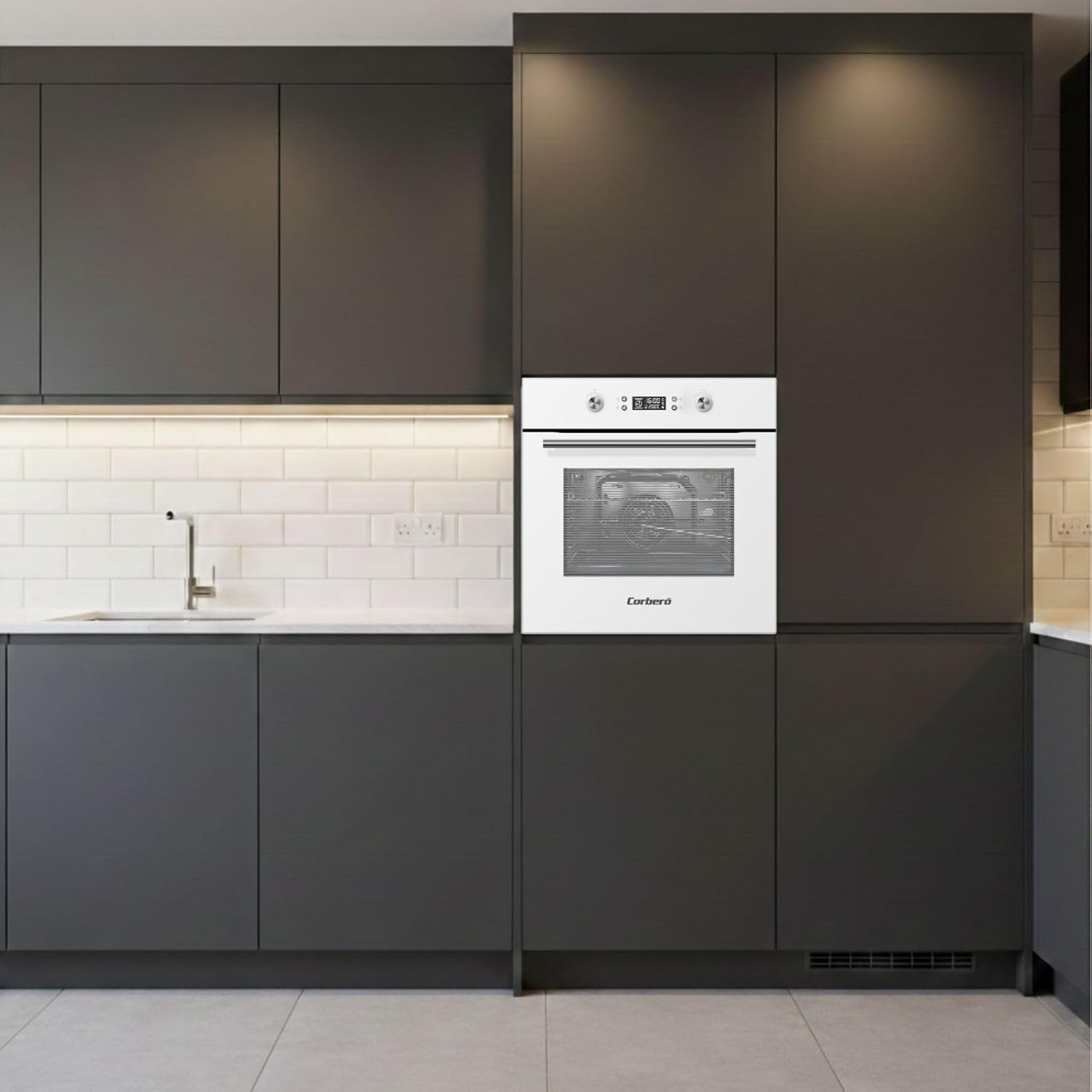 Corberó- Horno Pirolítico Multifunción 70L | CCHMP1033W |59.5cm(L)x59.5cm(A)x57.5cm(H) | 3200W | Display Digital | Mandos Escamoteables | Puerta Doble Cristal| Guías Extraíbles | 8 Programas, Blanco