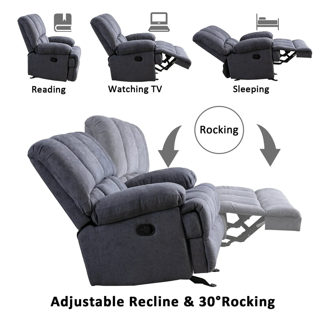 2025 Sillón mecedor sobredimensionado, sillón reclinable manual simple, sillón tapizado acolchonado, sillón mecedor para sala, asiento de teatro talla grande, gris