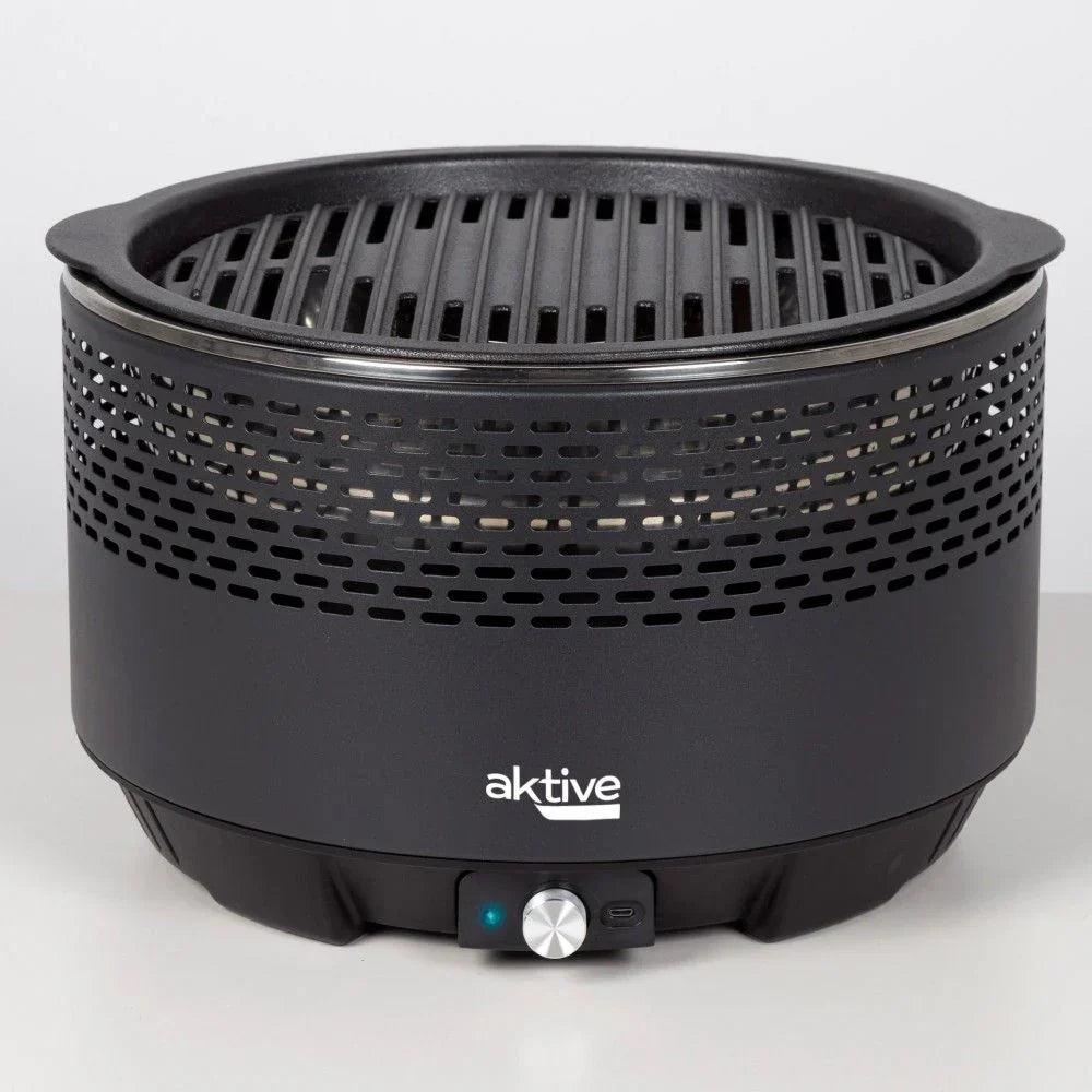 Barbacoa Portátil Negra A Carbón Sin Humo Aktive, Ø34x21,5cm, Con Protección Antigoteo