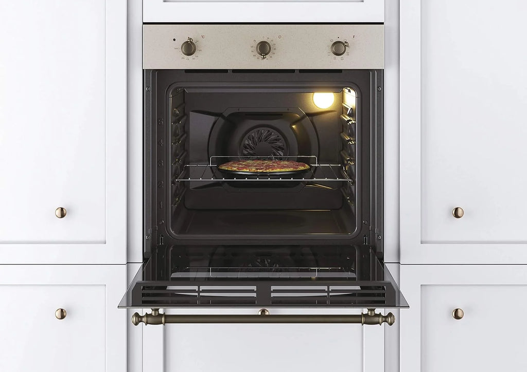 Candy FCC603NAV - Horno eléctrico empotrable, ventilado, capacidad 65 litros, multifunción y función pizza, 8 programas, 56,8 x 59,5 x 59,5 cm, estilo rústico, avena, clase A+