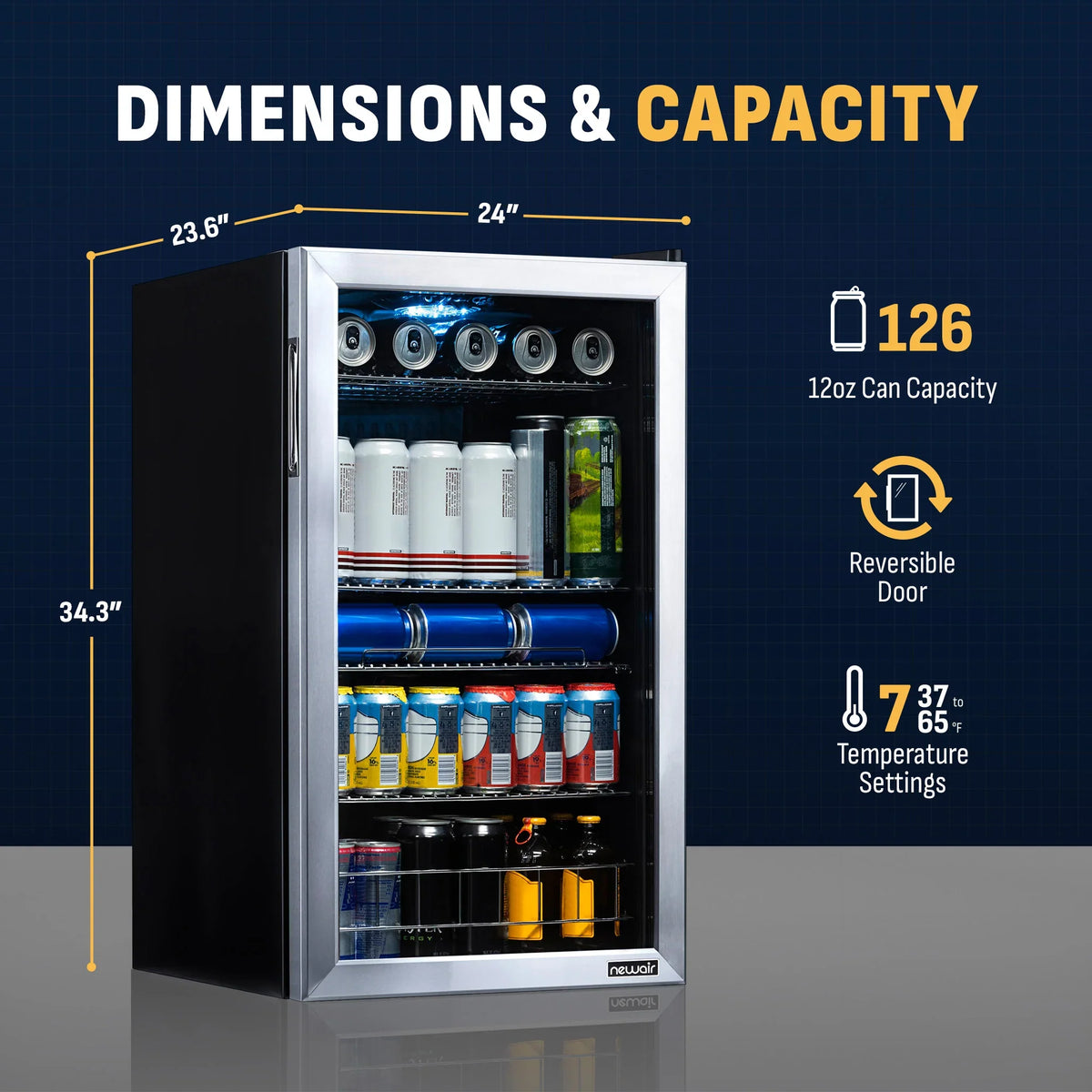 2026 Newair® Refrigerador de Bebidas Independiente de Acero Inoxidable – 126 Latas – 18,9"