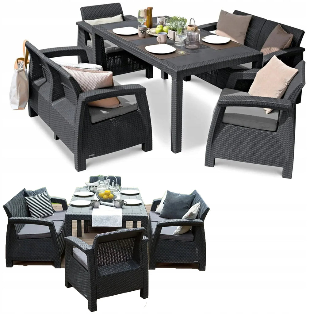 Gartenmöbel-Set CORFU FIESTA Keter Tisch Sofa Sessel für die Terrasse Graphit