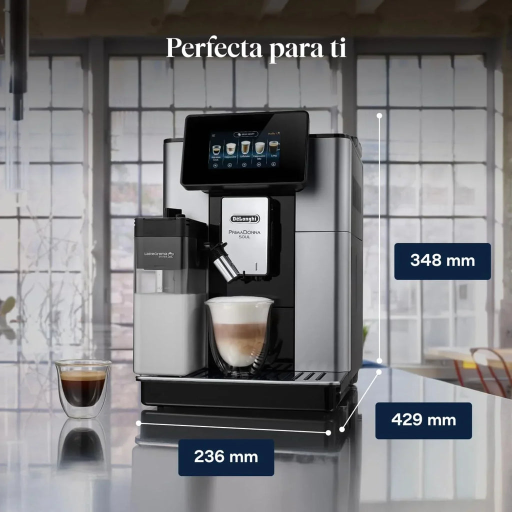 De'Longhi Perfetto Primadonna Soul ECAM612.55.SB Superautomatic Coffee and Cappuccino Coffee Maker with LatteCreme Milk System, Bean to Cup Technology, 18 Beverages, App Control