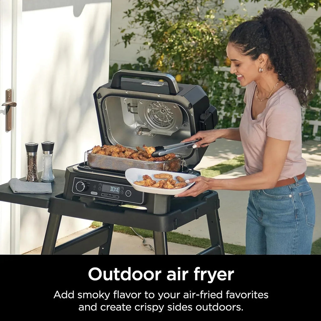 2026 Parrilla y ahumador exterior Ninja Woodfire Pro XL, termómetro, master grill 4 en 1, barbacoa ahumador, freidora de aire exterior, horno, portátil, parrilla eléctrica, gris oscuro, modelo OG850
