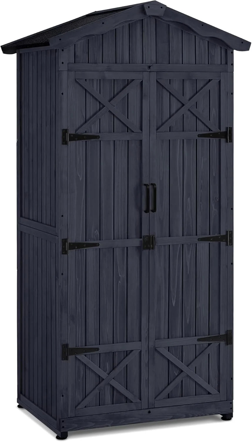 M MCombo Armario de jardín caseta de jardín de Madera Resistente a la Intemperie, Armario Exterior Impermeable con Suelo, para Uso Exterior balcón, 74×99×193 cm (Gris Antracita)