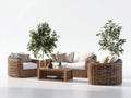 Gartensesselgruppe aus Naturrattan mit beigen Kissen und Couchtisch 200x80x75 cm – modernes Design für draußen
