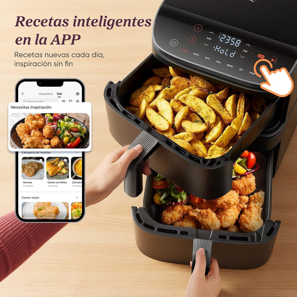 Cosori Turbo Tower Heißluftfritteuse 10,8L mit vertikalen Körben, platzsparendes Kochen auf 3 Ebenen, 2630 W, 6 Funktionen, 2 Gleichstrommotoren, über 50 vollständige Online-Rezepte