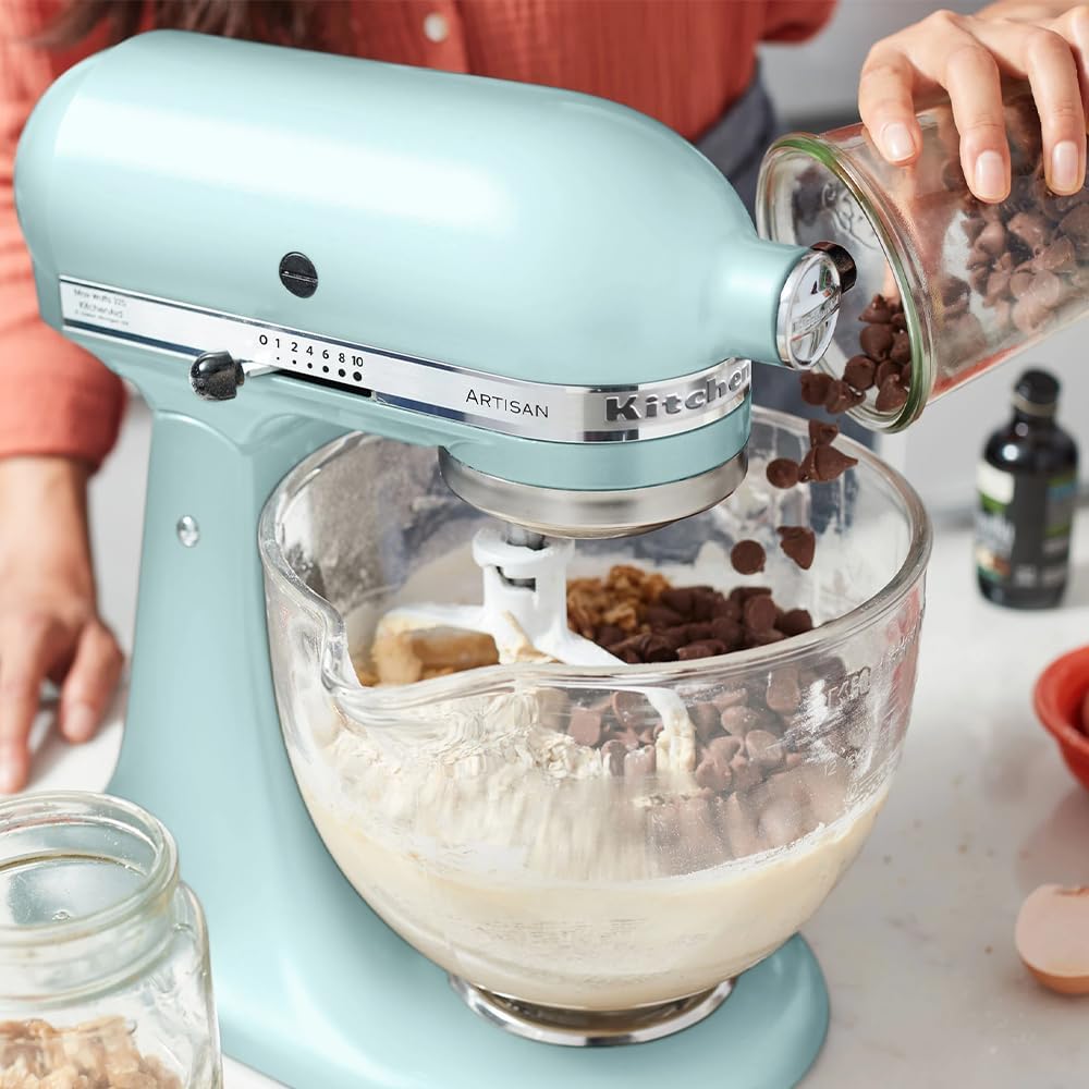 KitchenAid Küchenmaschine - Artisan - Küchenmaschine mit kippbarem Motorkopf - Küchenmaschine mit 5 Zubehörteilen - Küchenmaschine mit 2 Edelstahlschüsseln - 4,8 L und 3 L - Eisblau