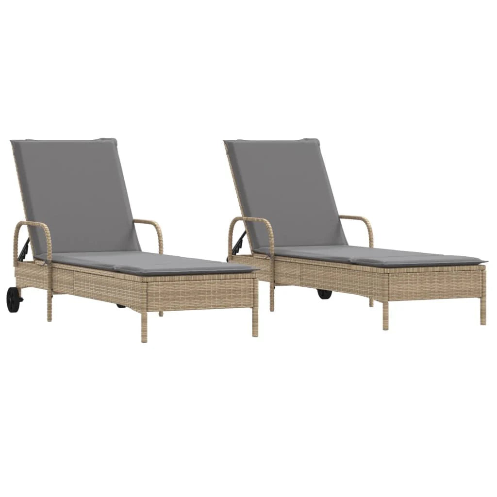 2x Sonnenliege | Stühle mit Kissen aus synthetischem Rattan Beige Cfw512621