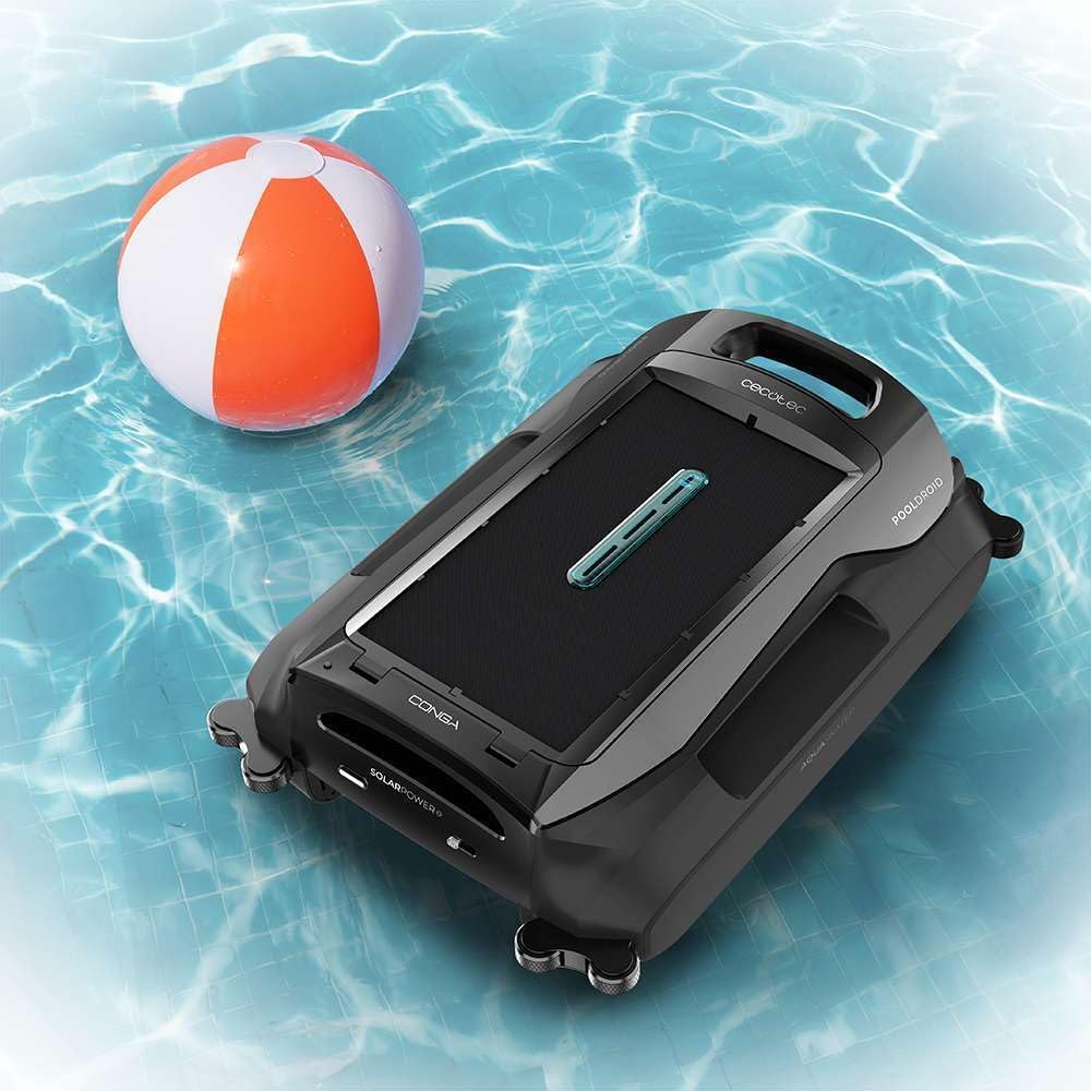 Cecotec Roboter-Poolreiniger für Oberfläche und Wasserlinie Conga Pooldroid AquaSkater. Solarladung, 16 Stunden Akkulaufzeit, 4,5-Liter-Korb und ein 187,5 μm Filter, Ultraschall-Sensornavigation