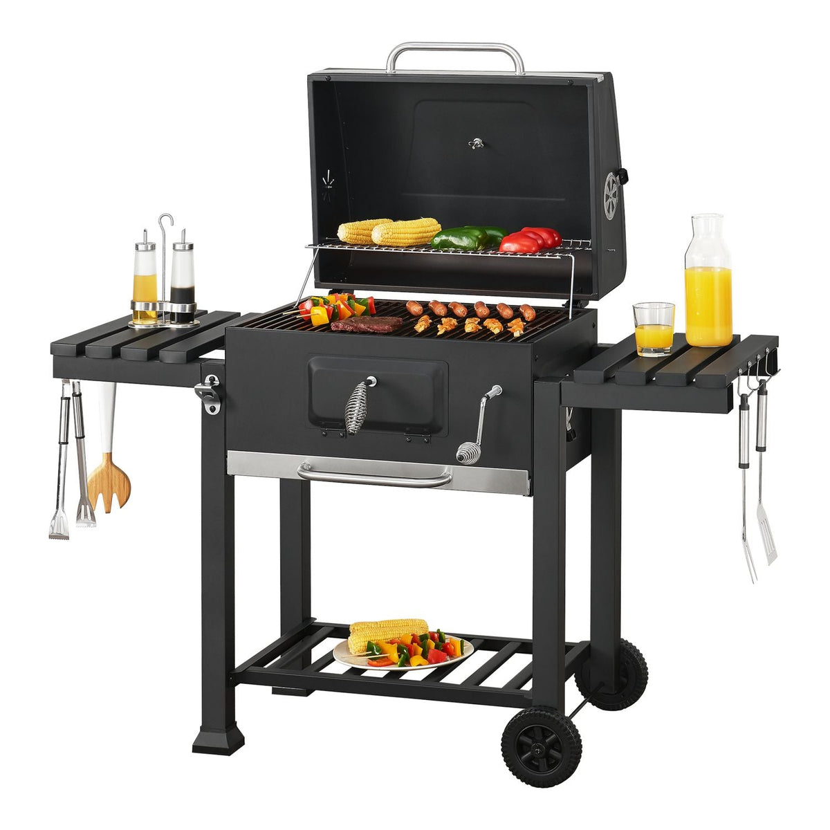 Barbacoa De Carbón Arnad Con 2 Estantes Acero 105x135x48cm - Negro [casa.pro]