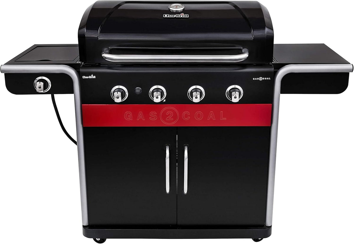 Gas2Coal® Barbacoa híbrida: barbacoa de gas y carbón de tres quemadores, acabado en negro.
