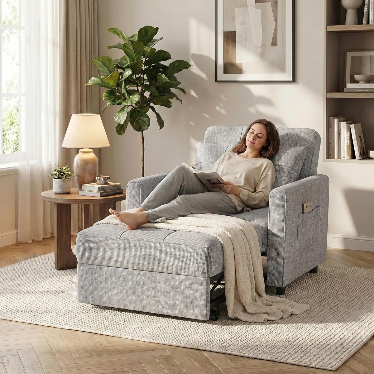 Gizoon Sofá cama 3 en 1 convertible, silla cama individual extraíble con respaldo ajustable, espaciosos sofás multifuncionales para sala de estar, dormitorio, apartamento