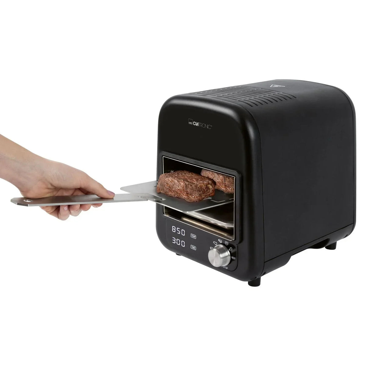 Barbacoa Grill Eléctrica Infrarrojos, Parrilla Cerámica, 5 Programas Cocinado, 850ºc,  Interior Negro 1600w Clatronic Ebg 3760