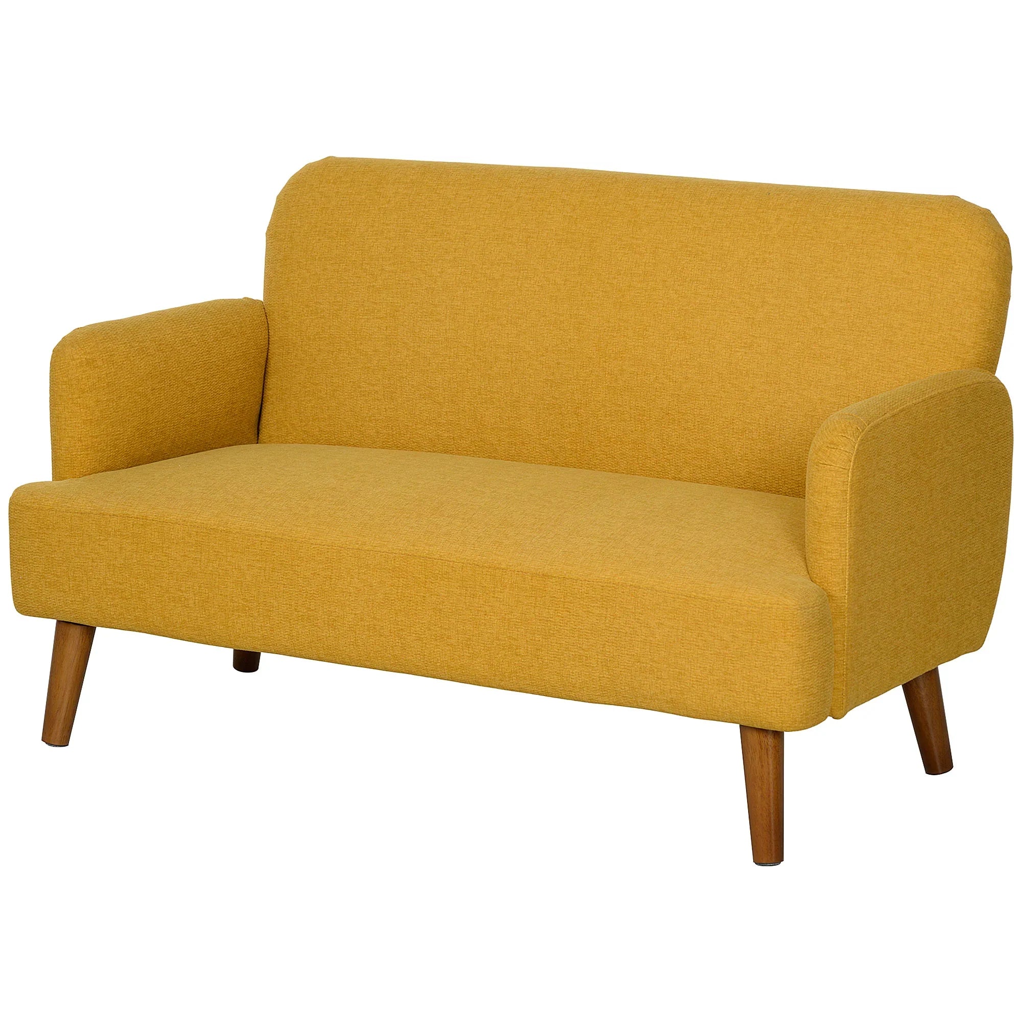 2-Sitzer-Sofa aus Samt, 21 cm dicke Polsterung und Holzbeine, gelb