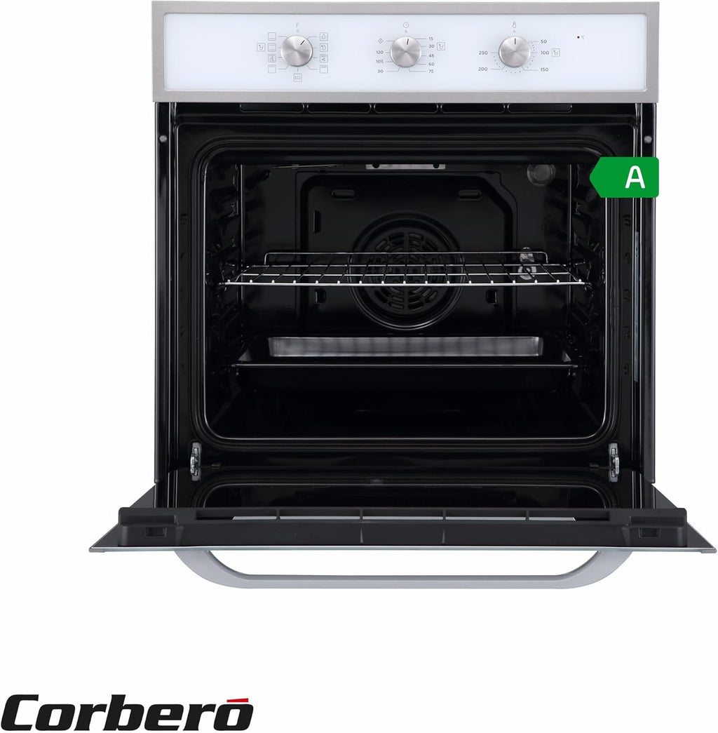 Corbero - Horno Multifunción Hidrolítico 65L | CCHM703W | Limpieza Hidrólisis | 8 Programas | (L)59.5 x (A)59.5x57.5 (H) cm | Luz Interior | Puerta Doble Cristal | 3000W Potencia | Blanco perfil inox