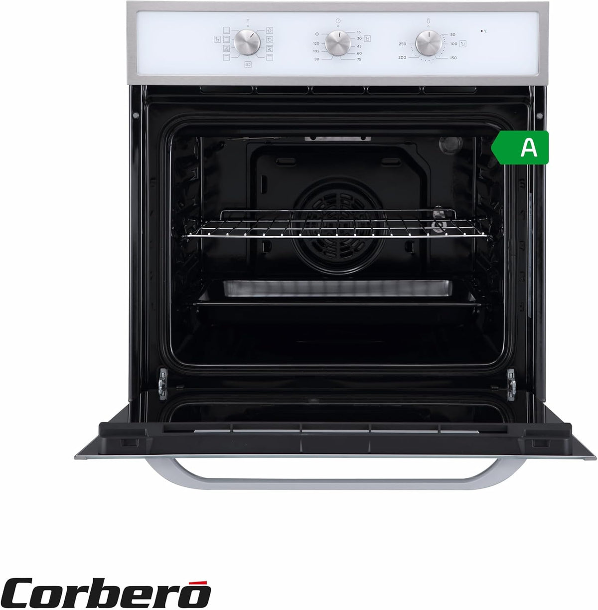 Corbero - Horno Multifunción Hidrolítico 65L | CCHM703W | Limpieza Hidrólisis | 8 Programas | (L)59.5 x (A)59.5x57.5 (H) cm | Luz Interior | Puerta Doble Cristal | 3000W Potencia | Blanco perfil inox
