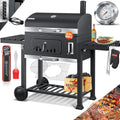 KESSER® Holzkohlegrill mit Wagen Grill mit Deckel, Rädern, Edelstahlgriff | Grill und Thermometer Großer Holzkohlegrill BBQ Grill Camping, Terrasse, Garten XXL Grau