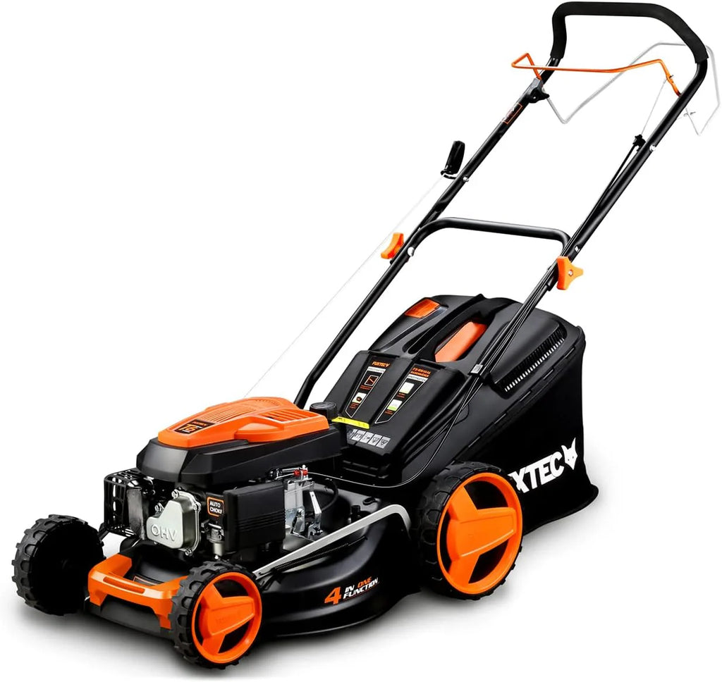 Cortacésped de Gasolina FUXTEC FX-RM4646ECO 46cm de Anchura de Corte - Potente Motor de Gasolina de 146cc Easy Clean 3en1 2,6KW Mulching recogedor de Hierba 50L